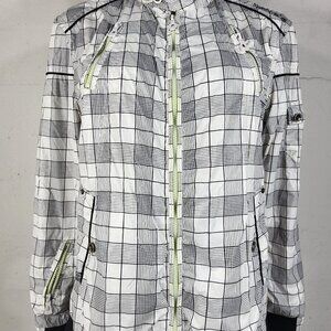 RARE Mark Fairwhale white black plaid full zip lightweight jacket ladies Medium